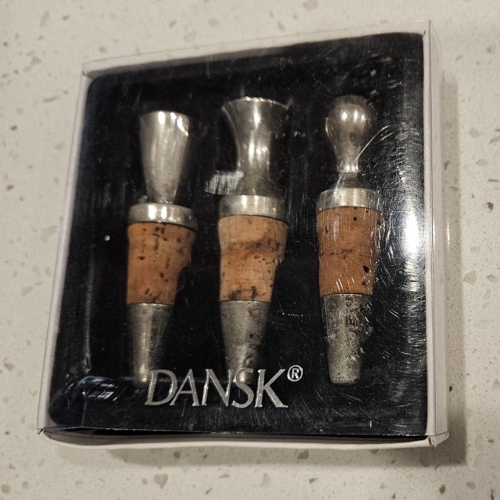 Dansk Silver and Cork Bottle Stoppers Set
